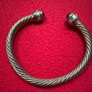 Twisted Metal Cuff Bracelet with Blue Stone Ends